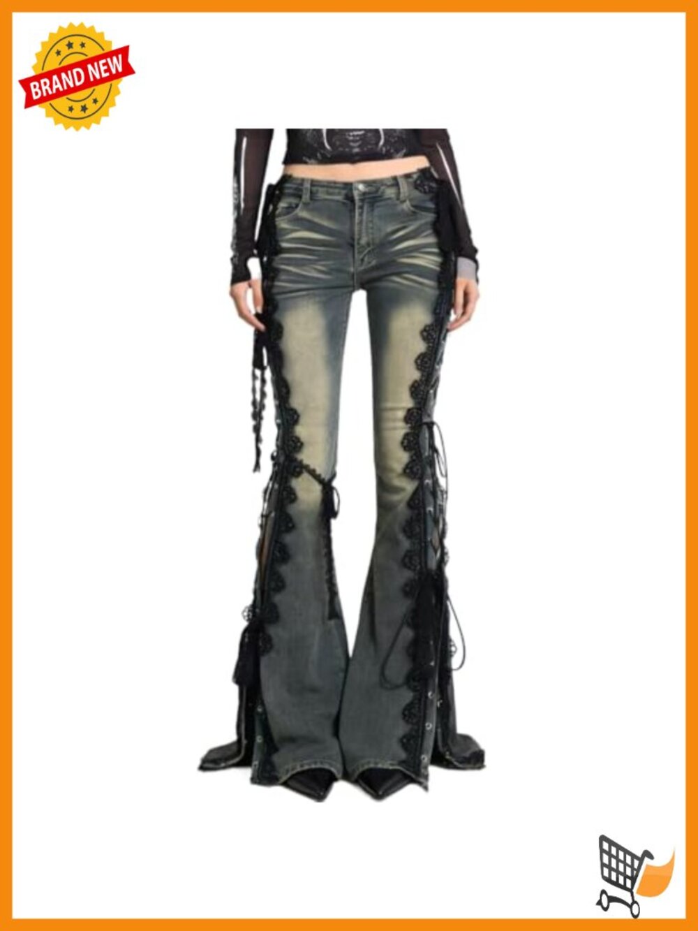 Y2K Low Rise Stretchy Flare Jeans Side Lace Up Bell Bottom Retro